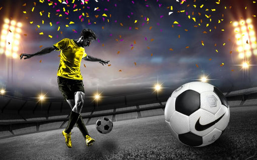 Football stadium theme wallpaper mural | players kick the ball moments - Carving wallpaper