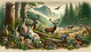Forest Animal Wallpaper Mural | Hare, Elk, Squirrel - Carving wallpaper