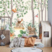 Forest Cute Wallpaper Mural | Children's Room - whimsical forest scene with deer, fox, bear, birds and woodland elements for kids' bedroom
