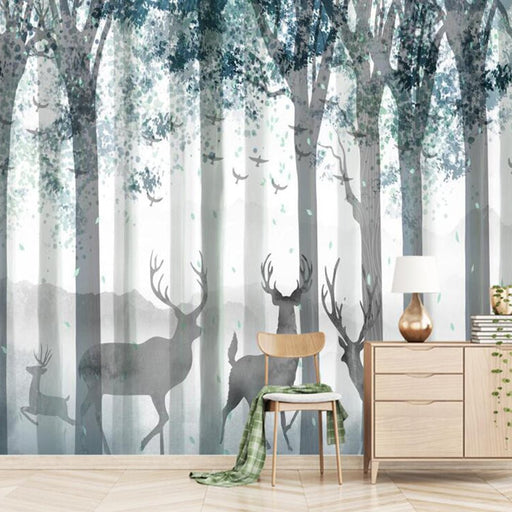 Forest Deer Shadow Wallpaper Mural | Natural and Quiet Wallpaper - Carving wallpaper