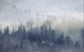 Forest Flying Bird Wallpaper Mural | Flying Birds in the Forest - Carving wallpaper
