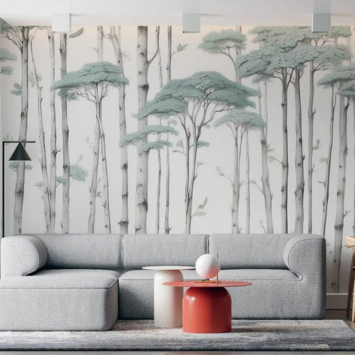 Forest Ink Painting Wallpaper Mural | Light Green - Carving wallpaper