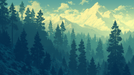 Forest Scenery Wallpaper Mural | Light Blue Tone Forest - Carving wallpaper