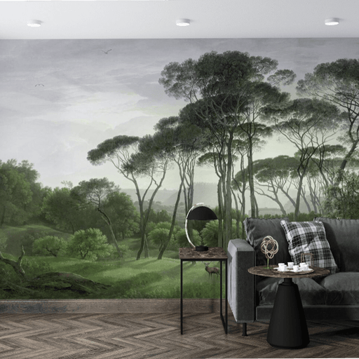 Forest scenery wallpaper mural | the picture of green trees to create fresh and natural - Carving wallpaper
