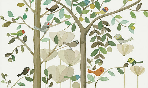 Forest style flower and bird wallpaper | Children's room fresh decorative wall