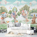 Forest Tree House Cute Pet Wallpaper | Children's Room Bedroom Decoration Painting for a playful, forest fairy-tale inspired nursery backdrop