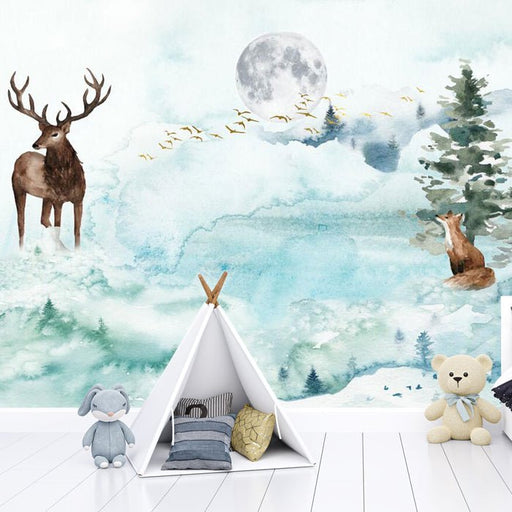 Forest Wallpaper Mural | Children's Theme Watercolor Style - Carving wallpaper