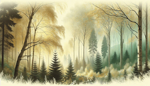 Forest Wallpaper Mural | Golden Leaves - Carving wallpaper