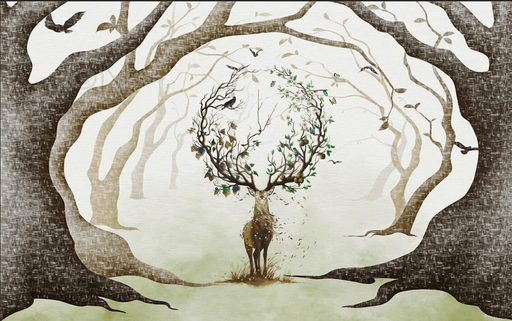 Forest Wallpaper Mural | Majestic Deer - Carving wallpaper