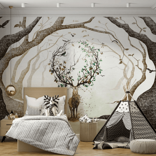 Forest Wallpaper Mural | Majestic Deer - Carving wallpaper