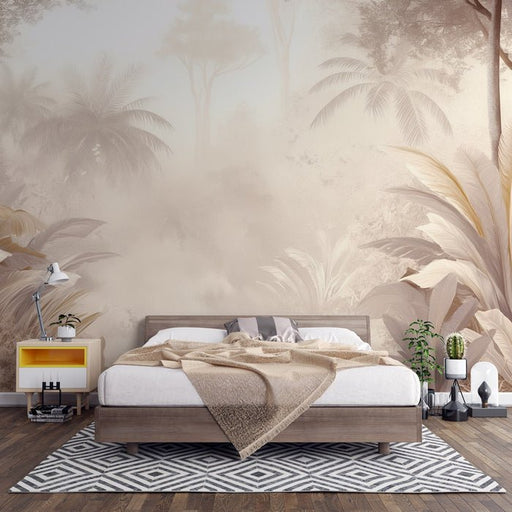 Forest Wallpaper Mural | Natural and Charming Beige - Carving wallpaper
