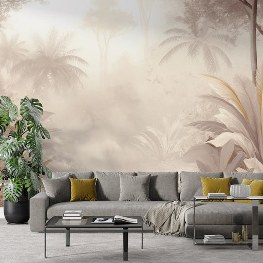 Forest Wallpaper Mural | Natural and Charming Beige - Carving wallpaper