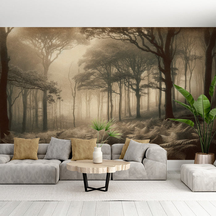 Forest Wallpaper Mural | Nostalgic Forest - Carving wallpaper