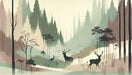 Forest Wallpaper Murals | The silhouette of deer and neutral tones - Carving wallpaper