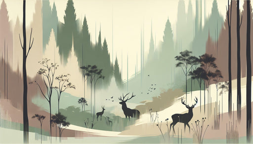 Forest Wallpaper Murals | The silhouette of deer and neutral tones - Carving wallpaper