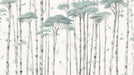 Forest Zen Mural - Light Green Ink Wash | Tranquil Botanical Wallpaper: Minimalist forest scene with light green ink wash trees and misty ambiance