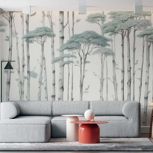 Forest Zen Mural - Light Green Ink Wash | Tranquil Botanical Wallpaper