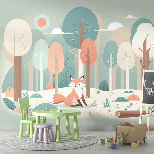 Fox Baby Wallpaper Mural | Multi Color Forest - Carving wallpaper