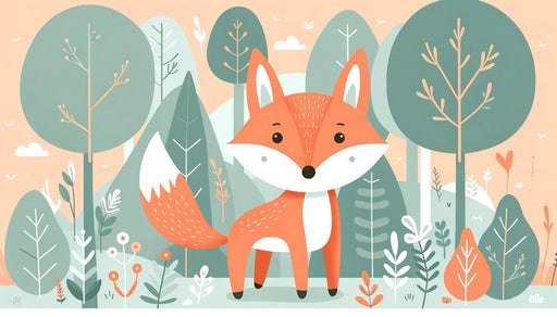 Fox Children Wallpaper Mural | Standing in the Green Forest - Carving wallpaper