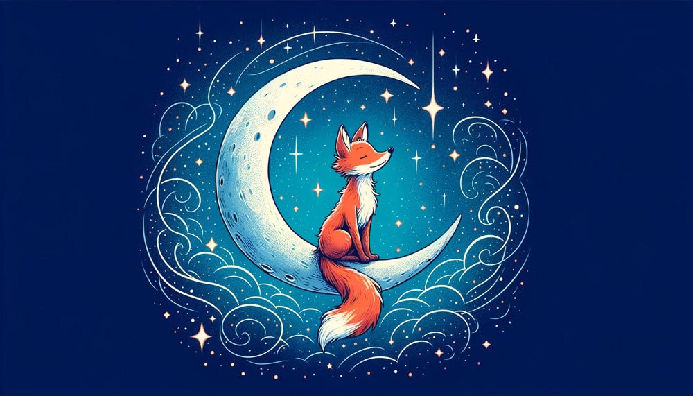 Fox, Wallpaper Mural | Midnight Blue Stars and New Moon - Carving wallpaper