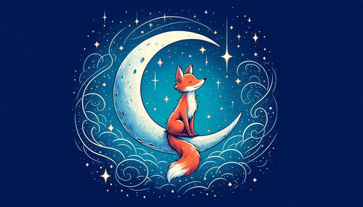 Fox, Wallpaper Mural | Midnight Blue Stars and New Moon - Carving wallpaper