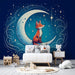Fox, Wallpaper Mural | Midnight Blue Stars and New Moon - Carving wallpaper