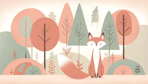 Fox Wallpaper Mural | Sitting in a Colorful Forest, Children's Room - Carving wallpaper