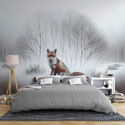 Fox Wallpaper Mural | Snowforest and Red Fox - Carving wallpaper