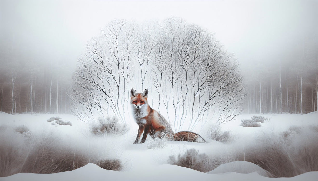 Fox Wallpaper Mural | Snowforest and Red Fox - Carving wallpaper