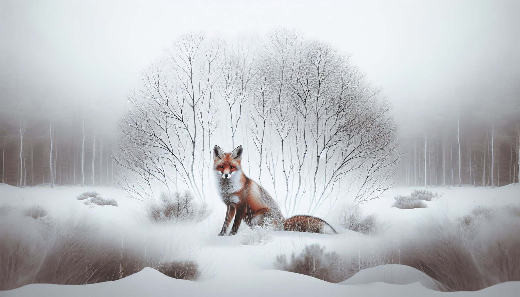 Snowforest Fox Wallpaper Mural | Elegant Winter Scene — Carve Wallpaper