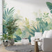 Fresh green plant wallpaper mural | Banana leaves to slender fern leaves - Carving wallpaper