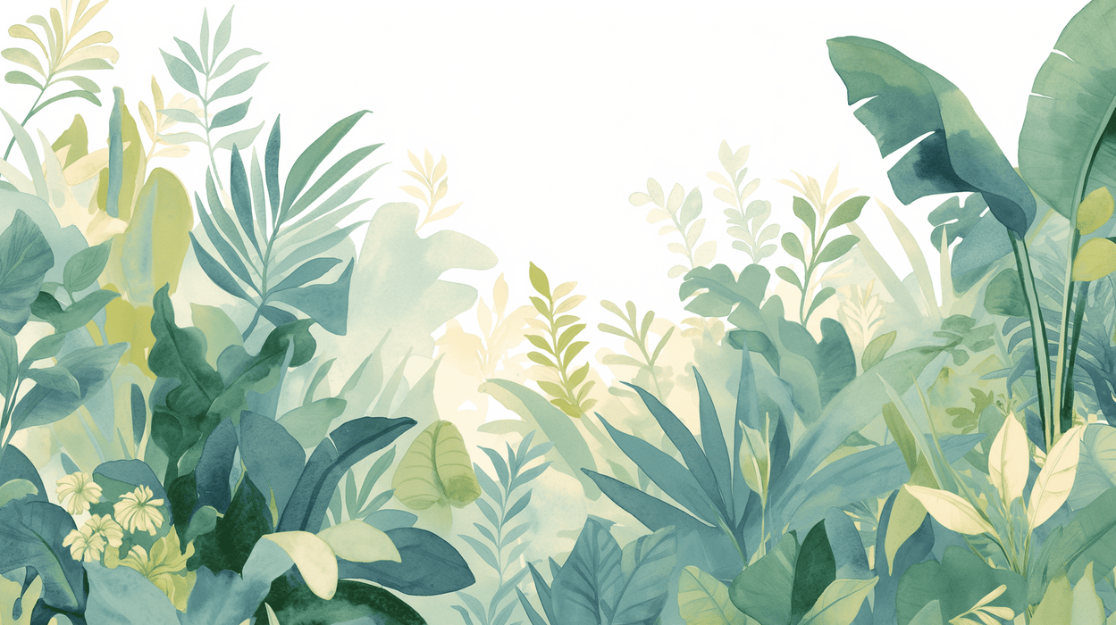 Fresh green plant wallpaper mural | Banana leaves to slender fern leaves - Carving wallpaper