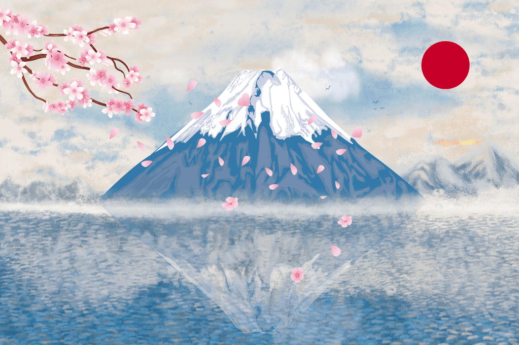Fuji Mountain Cherry Blossom Wallpaper Mural | Japanese Style - Carving wallpaper