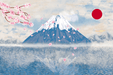Fuji Mountain Cherry Blossom Wallpaper Mural | Japanese Style - Carving wallpaper