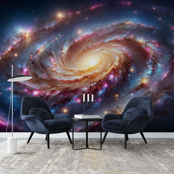 Galaxy Wallpaper Mural - Sci-Fi Space Theme for Living Room & Bedroom in a celestial spiral galaxy wall mural setting