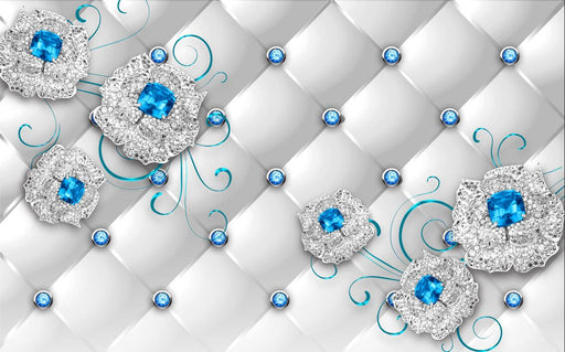 Gemstone mural wallpaper | Silver white inlaid with blue creates a noble atmosphere - Carving wallpaper