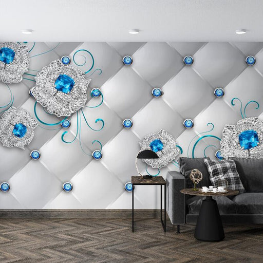 Gemstone mural wallpaper | Silver white inlaid with blue creates a noble atmosphere - Carving wallpaper