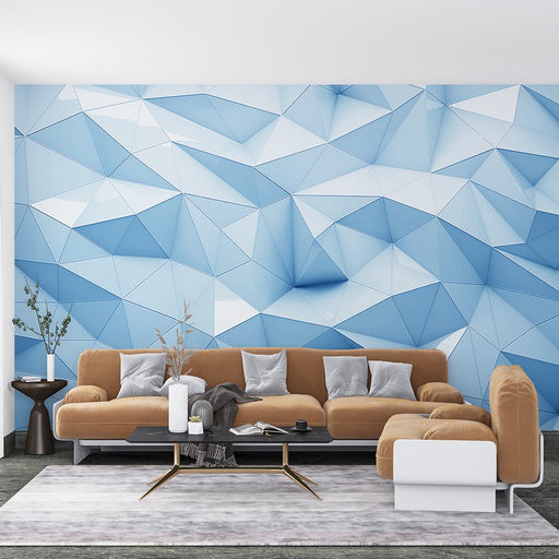 Geometric 3D mural wallpaper | Blues polygon creates a sense of space - Carving wallpaper