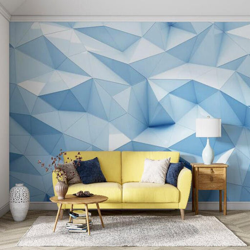 Geometric 3D mural wallpaper | Blues polygon creates a sense of space - Carving wallpaper