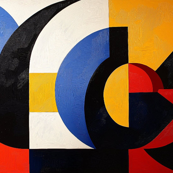 Modern Geometric Wallpaper Mural: Bold Circles, Squares & Arcs | Blue, Yellow, Red Abstract Design