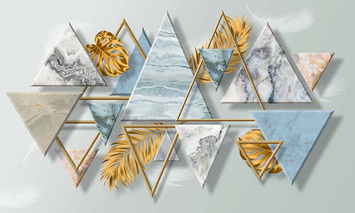 Geometric art style wallpaper mural| - modern marble texture with gold foil accents, abstract triangular design for chic home decor