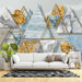 Geometric art style wallpaper mural| modern luxury wall art with marble textures, gold leaves and geometric triangles for chic living room backdrop