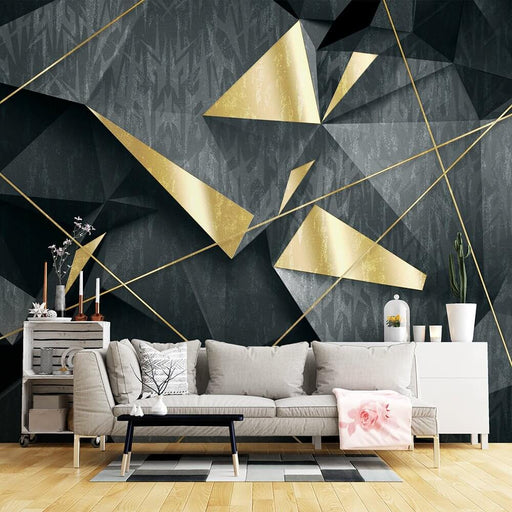 Geometric Gold Art Mural | Noir & Or 3D Wallpaper - Luxe Abstract Design