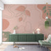 Geometric Leaf Wallpaper Mural | Plant Pink, Green Colors - Carving wallpaper