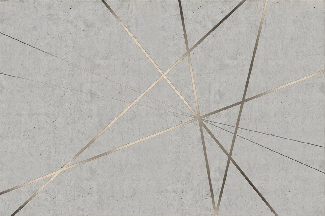Geometric line mural | Grey toned gold patterned wallpaper - Carving wallpaper