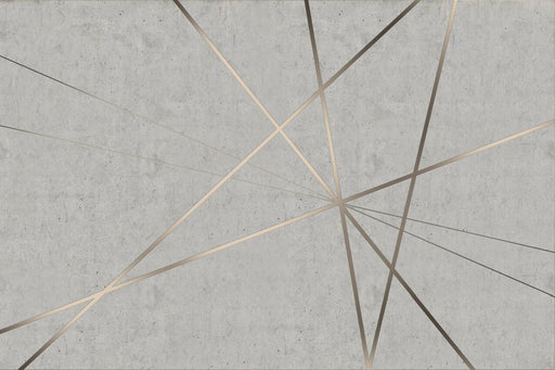 Geometric line mural | Grey toned gold patterned wallpaper - Carving wallpaper