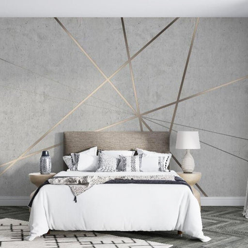 Geometric line mural | Grey toned gold patterned wallpaper - Carving wallpaper