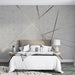 Geometric line mural | Grey toned gold patterned wallpaper - Carving wallpaper