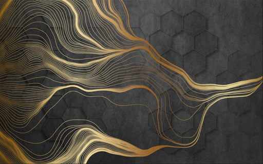 Geometric Line Wallpaper Mural | Black Gold Lines with Geometric Texture - Carving wallpaper