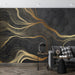 Geometric Line Wallpaper Mural | Black Gold Lines with Geometric Texture - Carving wallpaper